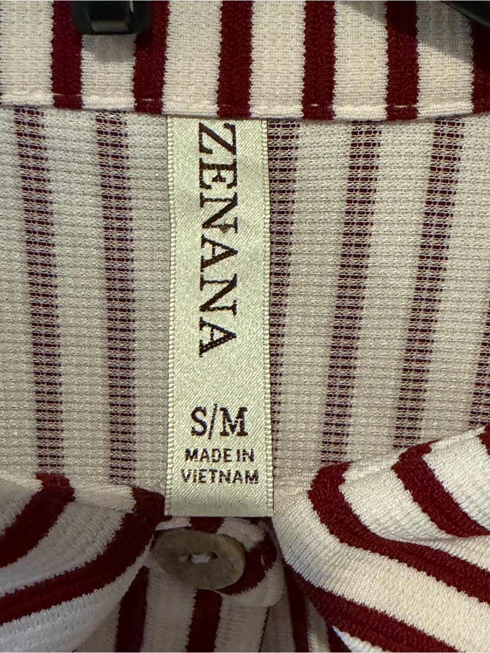 Zenana Striped Button-Front Women's Shirt in Burgundy & White - Picture 3 of 3